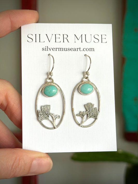 Carico Lake Turquoise Ginkgo Hoop Dangle Earrings Blue
