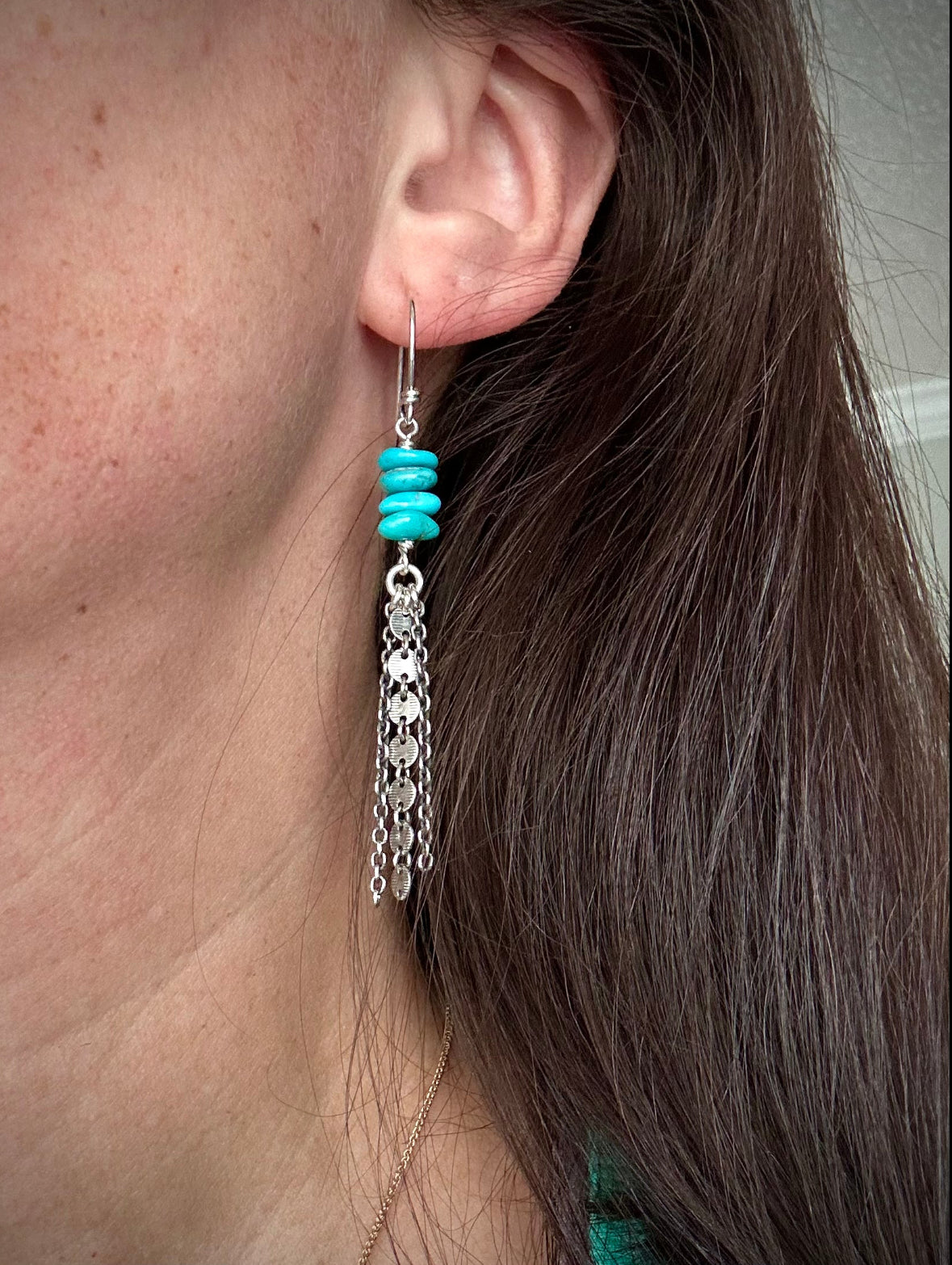 Sierra Nevada Turquoise Stack Earrings with Dark Silver Fringe v2