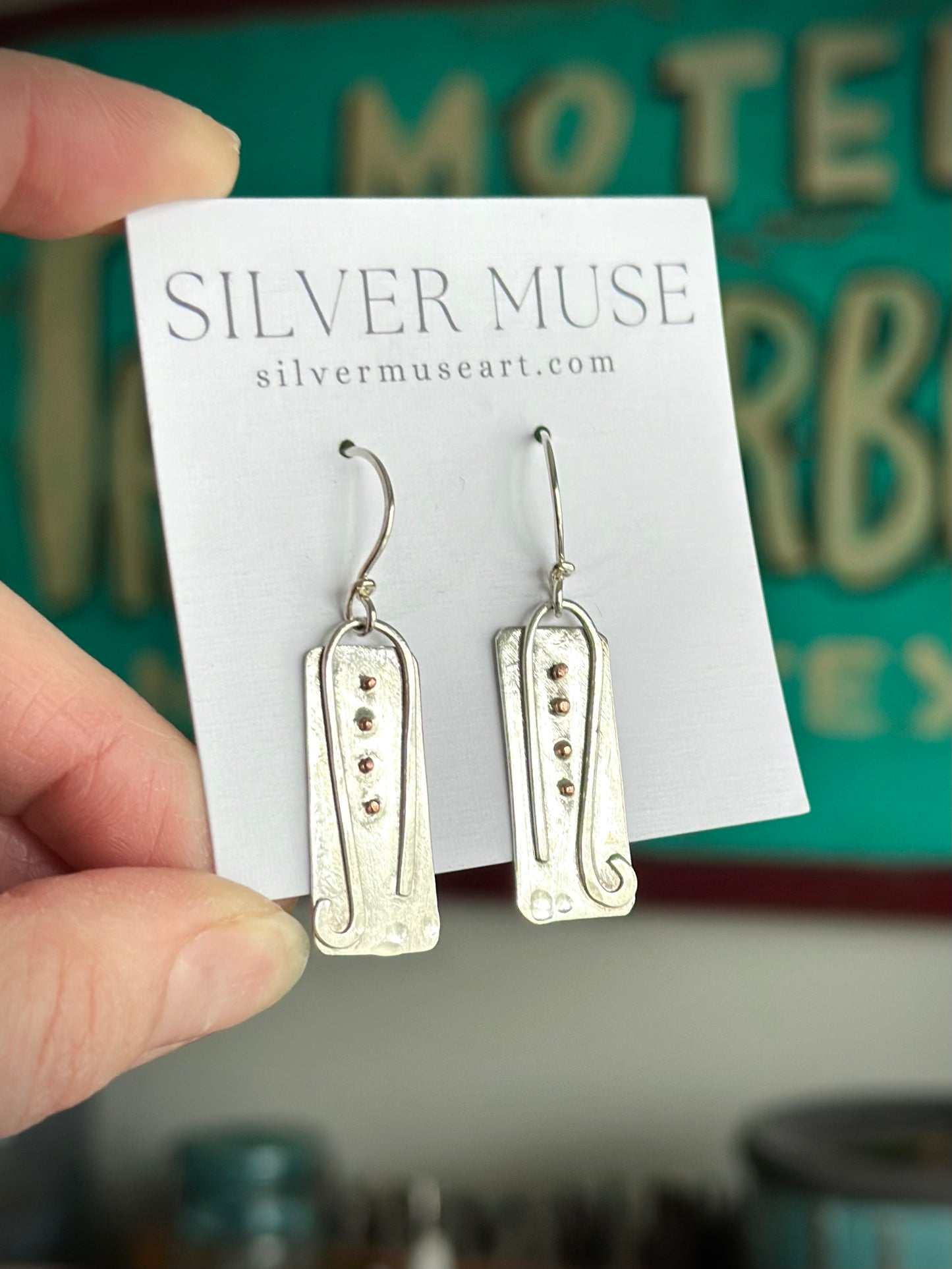 Hammered Sterling + Copper Dot Earrings