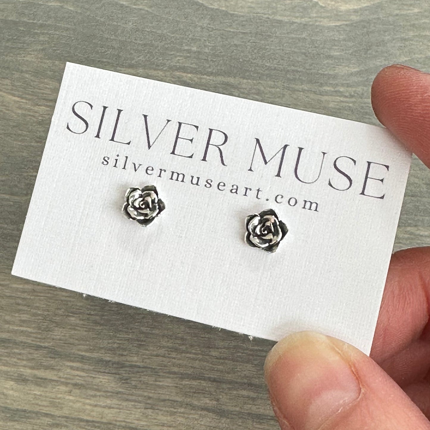 Rose Flower Stud Earrings in Sterling Silver