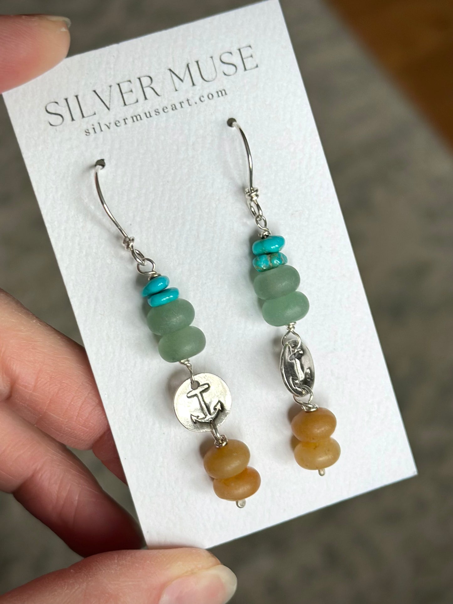 Gemstone + Turquoise Anchor Earrings