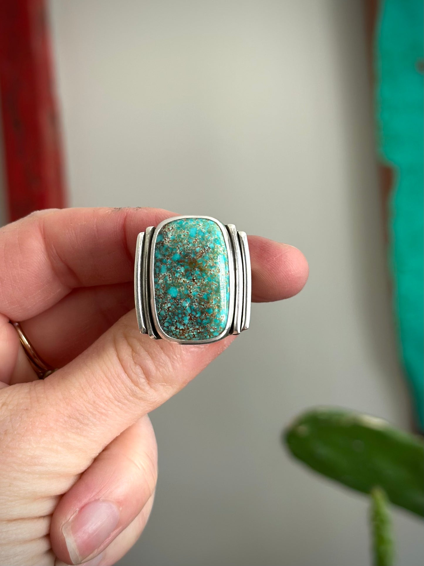 Blue Patagonia Turquoise Art Deco Ring in size 10.5 to 10.75