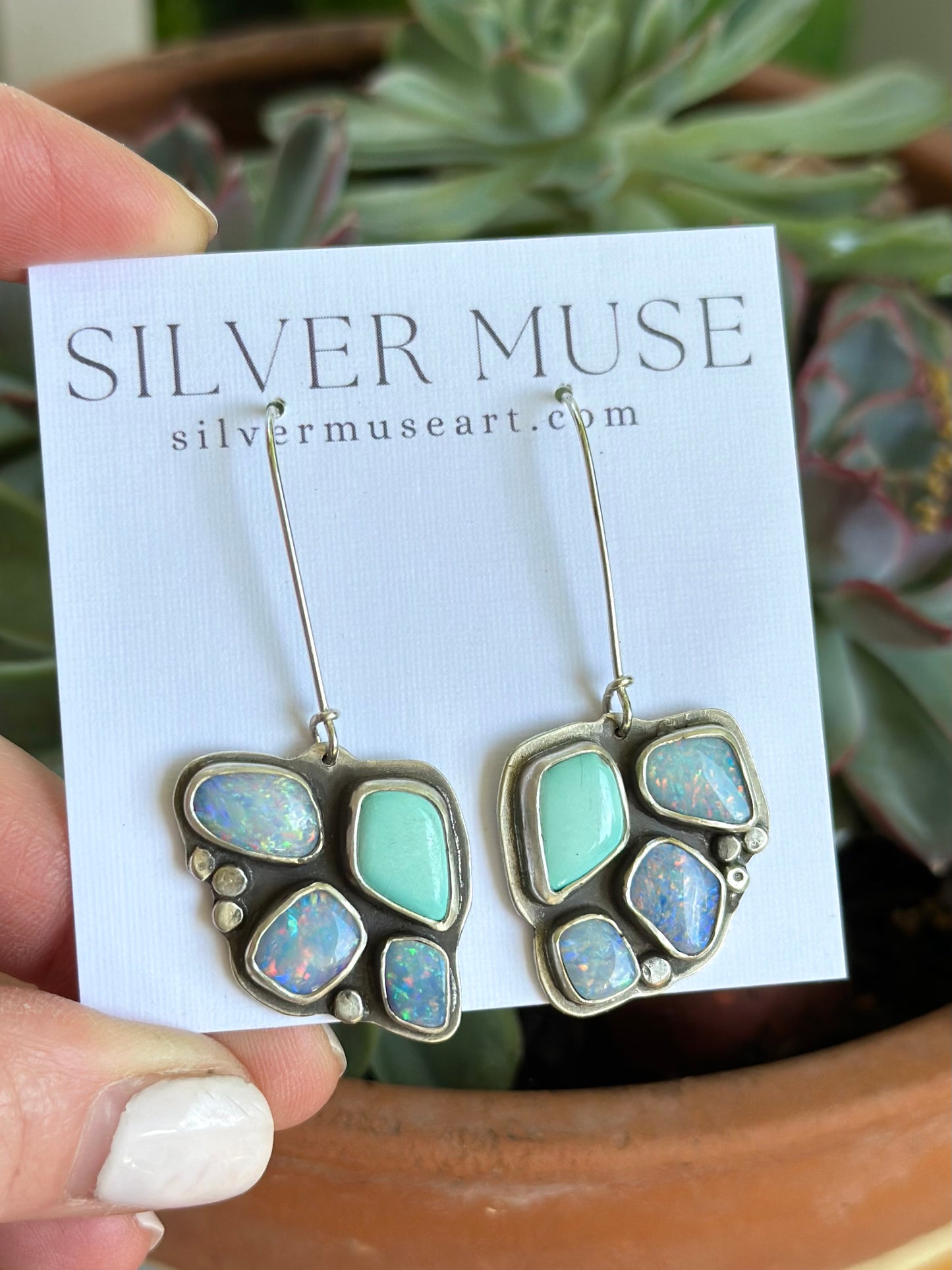 Coober Pedy Opal + Emerald Valley Turquoise Earrings v3