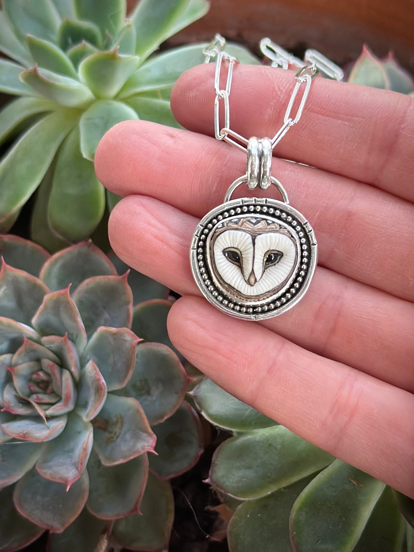 Laura Mears Barn Owl Face Pendant