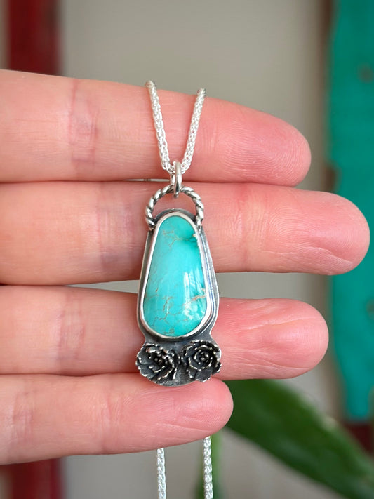 Natural Kingman Turquoise Double Flower Pendant