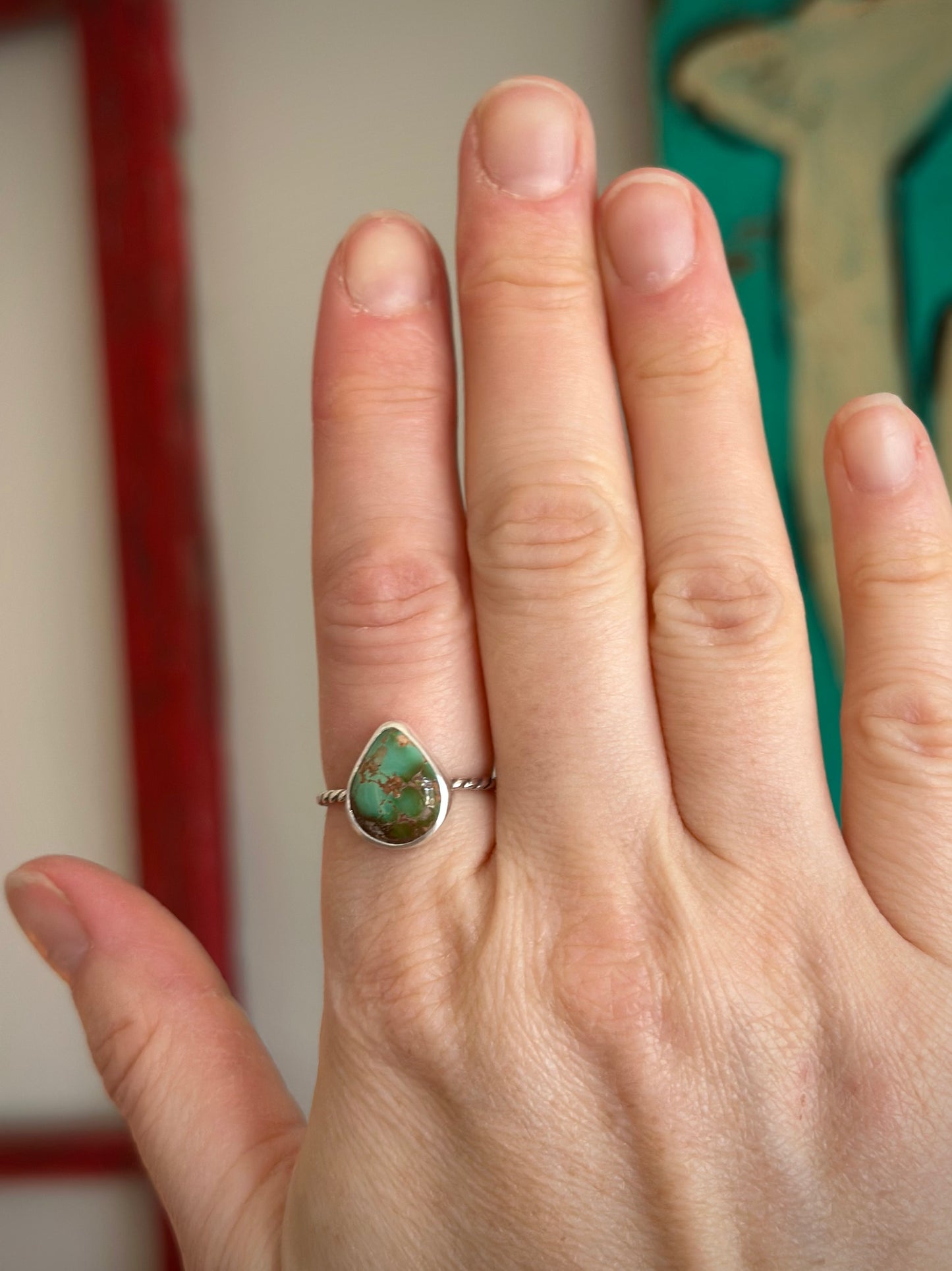 Pilot Mountain Turquoise Twist Ring in size 8.5