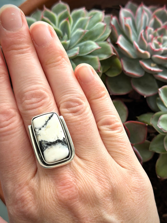 White Buffalo Art Deco Ring or Pendant Made to Finish v3