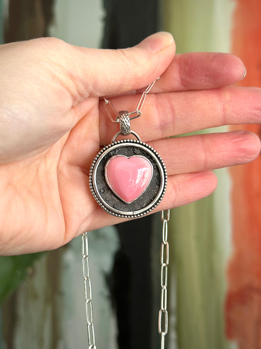 Pink Conch Shell Heart Pendant
