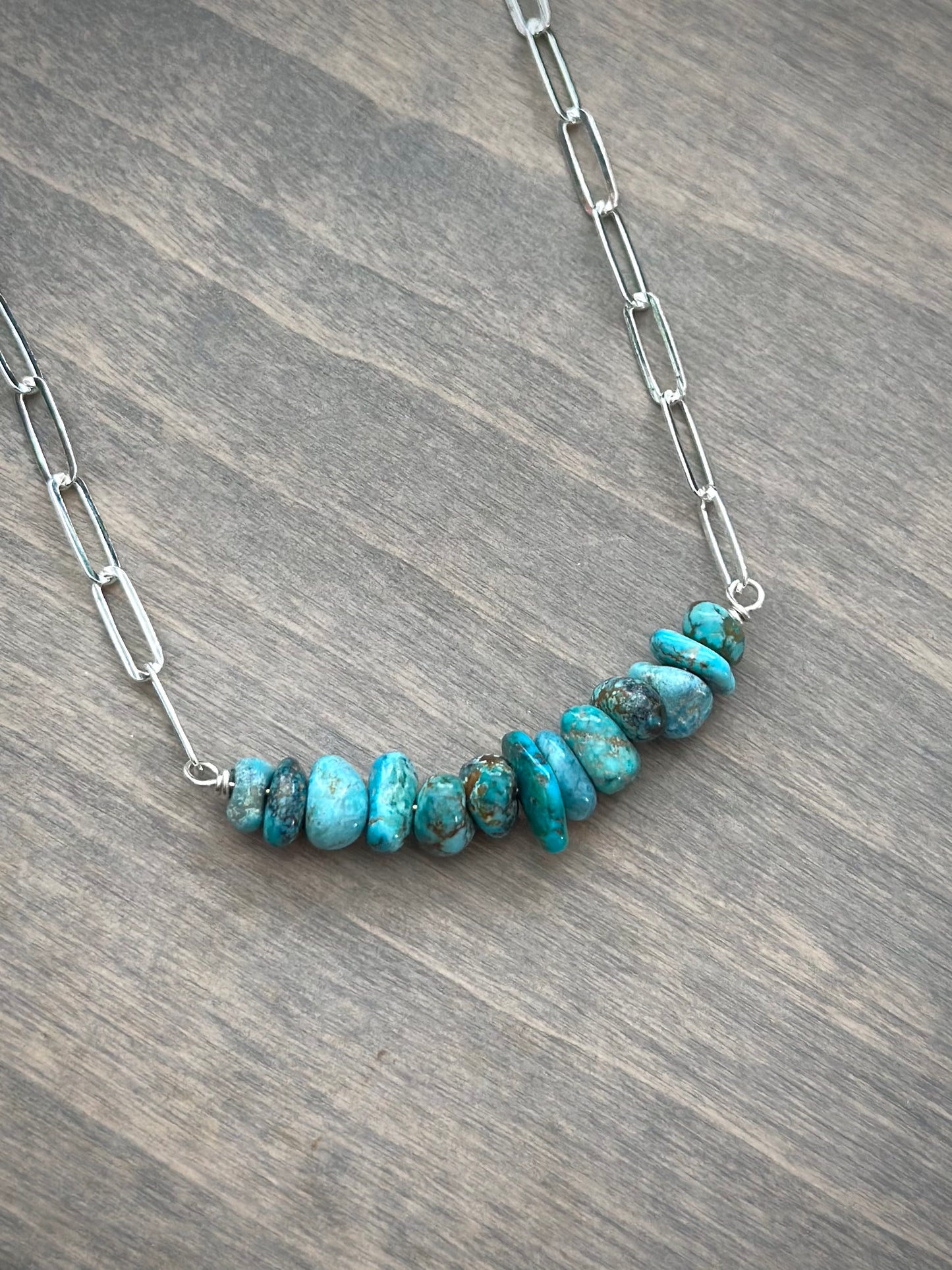 Sierra Nevada Turquoise Bead Paperclip Necklace Lightweight v1