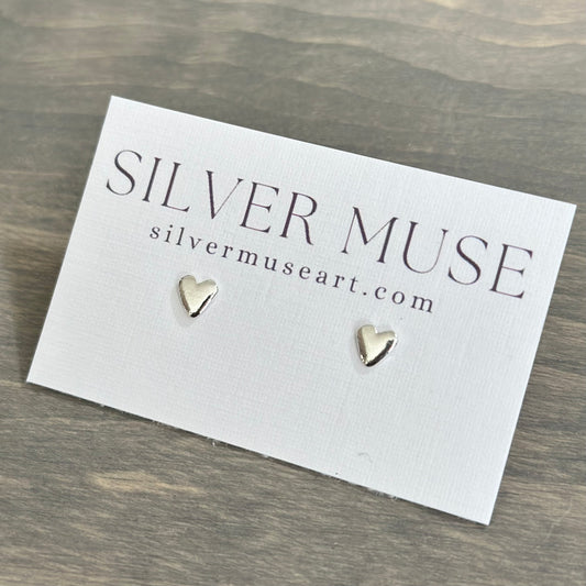Puffy Heart Stud Earrings in Sterling Silver