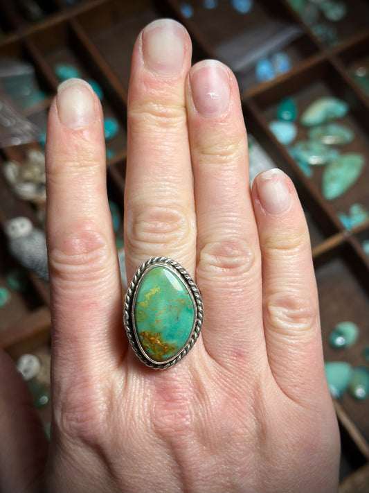 Royston Turquoise Twist Ring in Green size 8.75