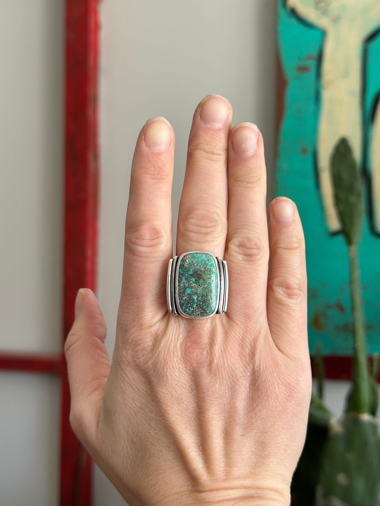 Blue Patagonia Turquoise Art Deco Ring in size 10.5 to 10.75