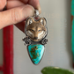 High Grade Royston Turquoise Laura Mears Wolf Pendant with Succulents
