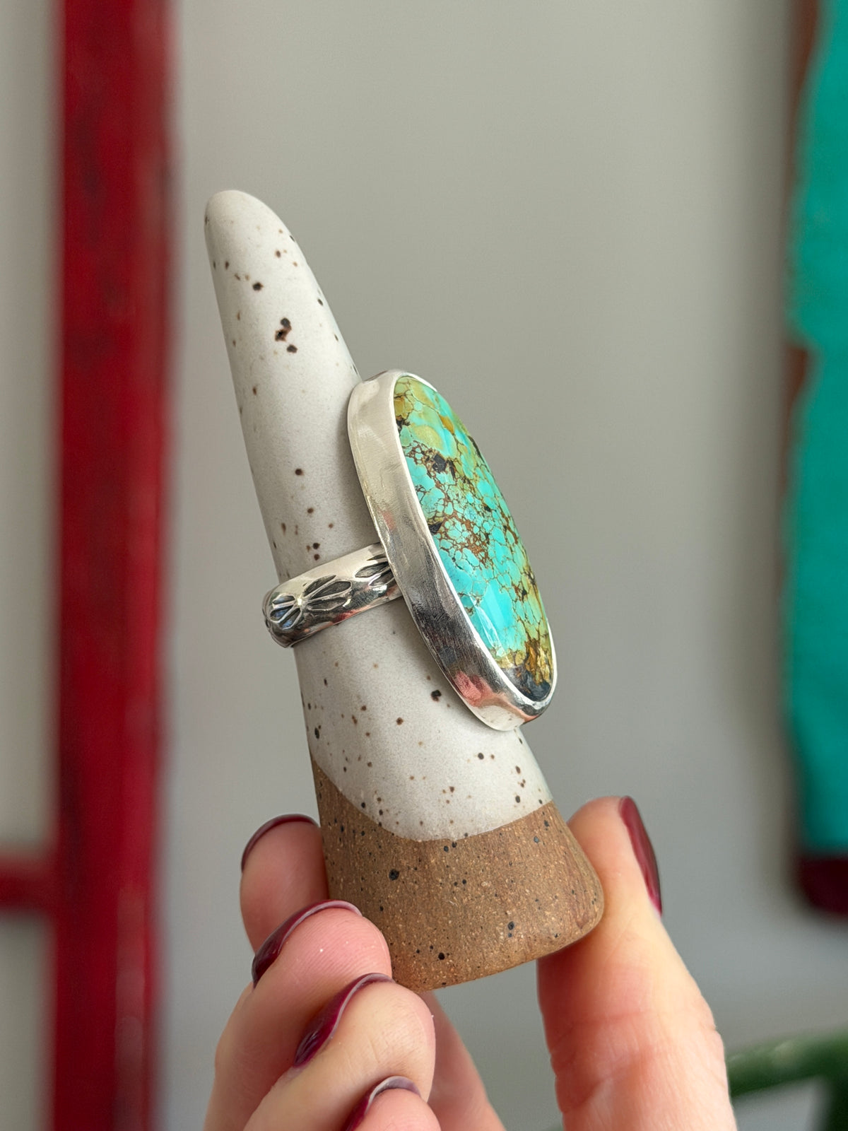 Blackjack Turquoise Ring size 8.5 STAMPED BAND
