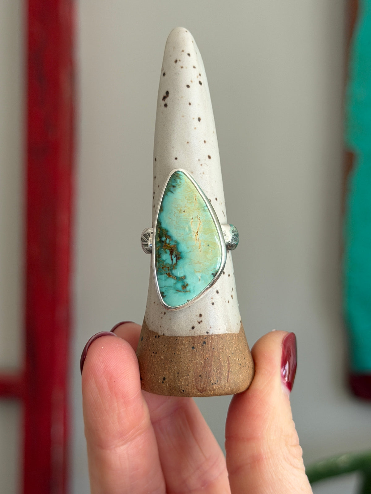 Fox Turquoise Ring size 10 STAMPED BAND