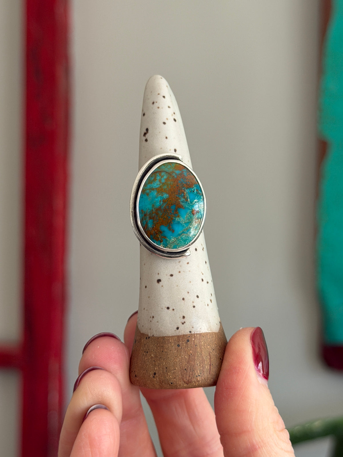 Rising Phoenix Turquoise Art Deco Ring size 7 STAMPED BAND