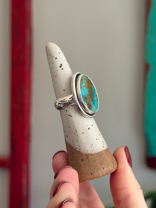 Rising Phoenix Turquoise Art Deco Ring size 7 STAMPED BAND