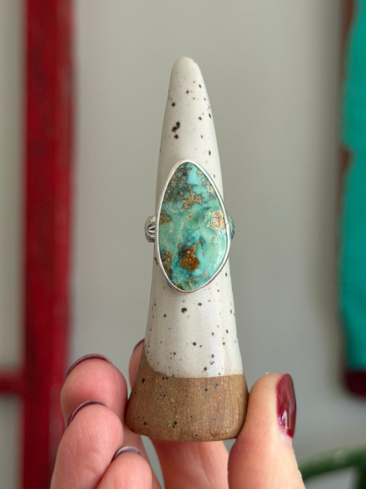 Fox Turquoise Ring size 7 STAMPED BAND