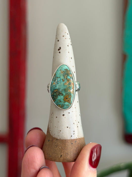 Fox Turquoise Ring size 7.5 STAMPED BAND