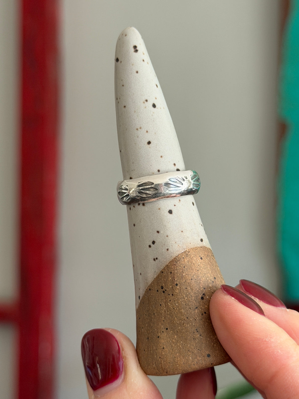Fox Turquoise Ring size 7.5 STAMPED BAND