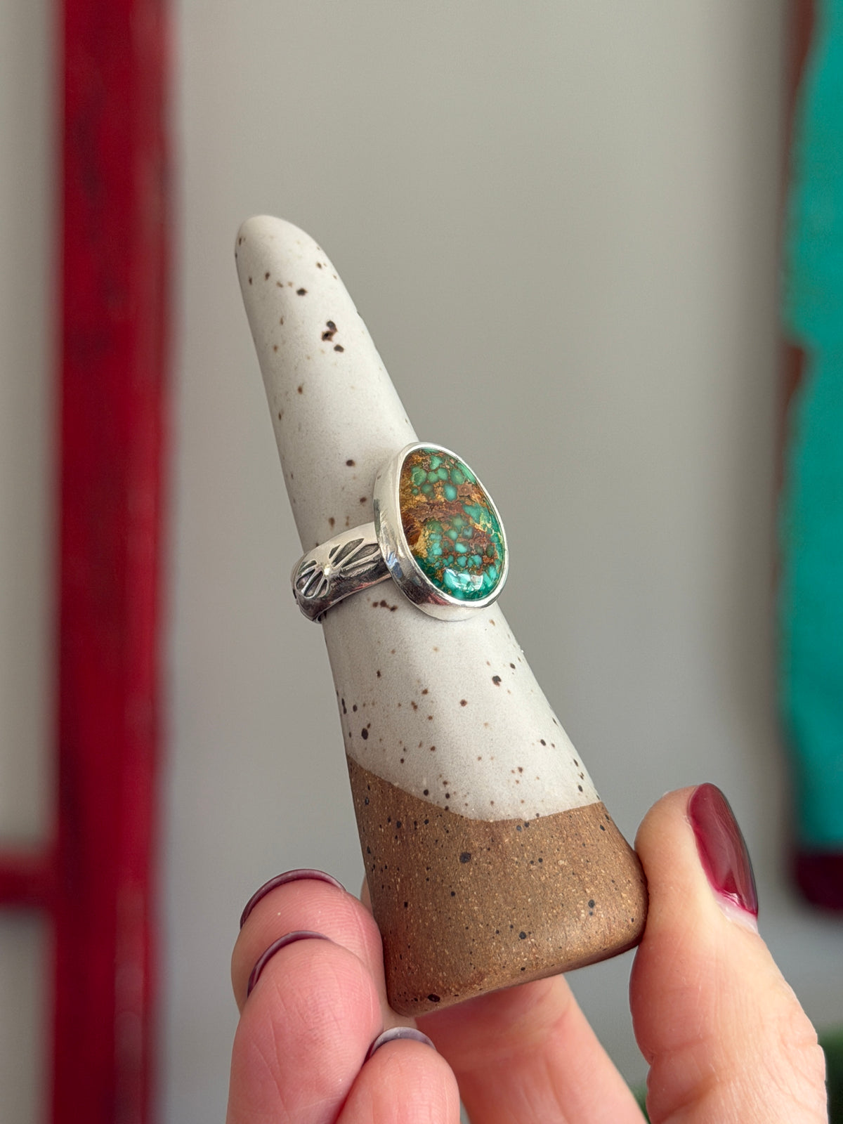 Patagonia Turquoise Ring size 7.25 STAMPED BAND