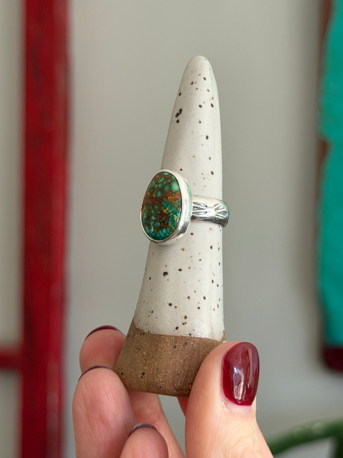Patagonia Turquoise Ring size 7.25 STAMPED BAND