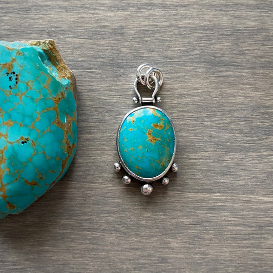 Kingman Gold Turquoise Granulation Pendant v2