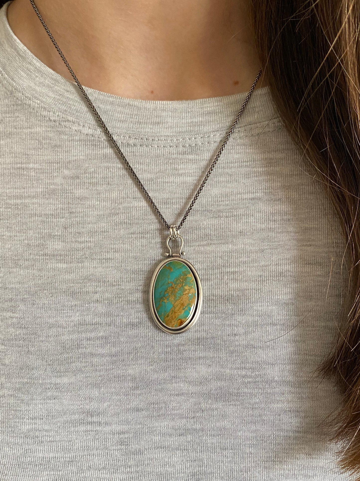 Kingman Gold Turquoise Oval Pendant