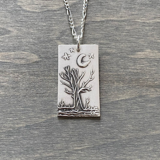 Moon + Rectangle Tree Necklace
