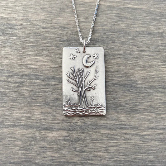 Moon + Rectangle Tree Necklace